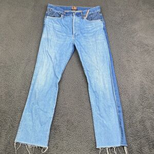 Jean Atelier Womens High Rise Button Fly Raw Hem Two Tone Denim Size 29